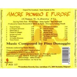 Amore, Piombo e Furore Soundtrack (Pino Donaggio, John Rubinstein) - CD Trasero