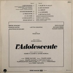 L'Adolescente Soundtrack (Yves Duteil, Jeanne Moreau, Philippe Sarde) - CD Trasero