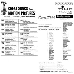 Great Songs from Motion Pictures Vol.2 - 1938-1944 Soundtrack (Various Artists, Hugo Montenegro) - CD Trasero