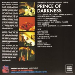 Prince of Darkness Soundtrack (John Carpenter, Alan Howarth) - CD Trasero