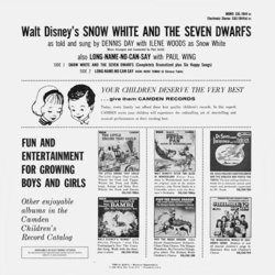 Snow White and the Seven Dwarfs Soundtrack (Frank Churchill, Dennis Day, Leigh Harline, Paul J. Smith, Paul Wing, Ilene Woods) - CD Trasero