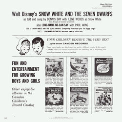 Snow White and the Seven Dwarfs Soundtrack (Frank Churchill, Dennis Day, Leigh Harline, Paul J. Smith, Paul Wing, Ilene Woods) - CD Trasero